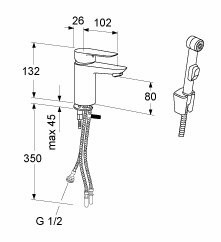 Pesuallashana käsisuihhkulla mittakuva